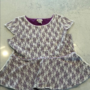 Matilda Jane Purple Peplum Top Ivory Lace Overlay Extra Large